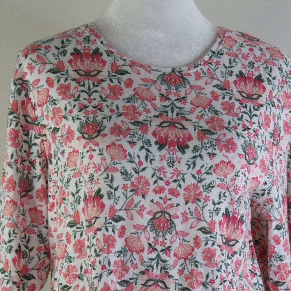 Croft & Borrow Pink Floral Long-Sleeve Pullover Classic Tee Size PL (C1388)
